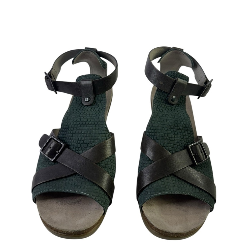 DANSKO Dominique Teal Brown T-Strap Open Toe Block Heel | EU 41